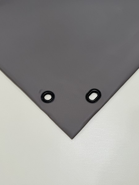 PVC matt mit Canvas-Maserung mit Saum und Ösen alle 50cm, Smokey Grey
