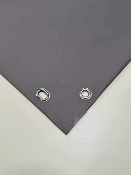 PVC matt mit Canvas-Maserung mit Saum und Ösen alle 50cm, Smokey Grey
